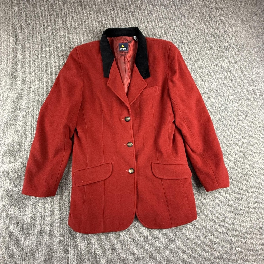 Vintage Liz Sport Blazer Womens Petite 12 Red Wool Velvet Collar Lined Jacket